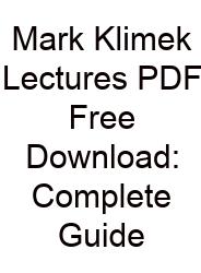 Mark Klimek Lectures PDF Free Download: Complete Guide